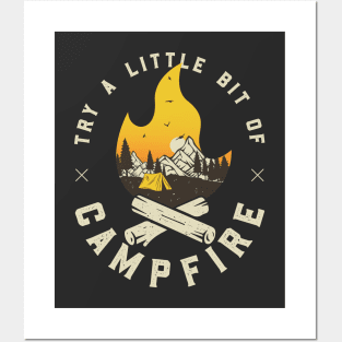 Try A Little Bit Of Campfire | Hiking Mountains Camping Sunset Posters and Art